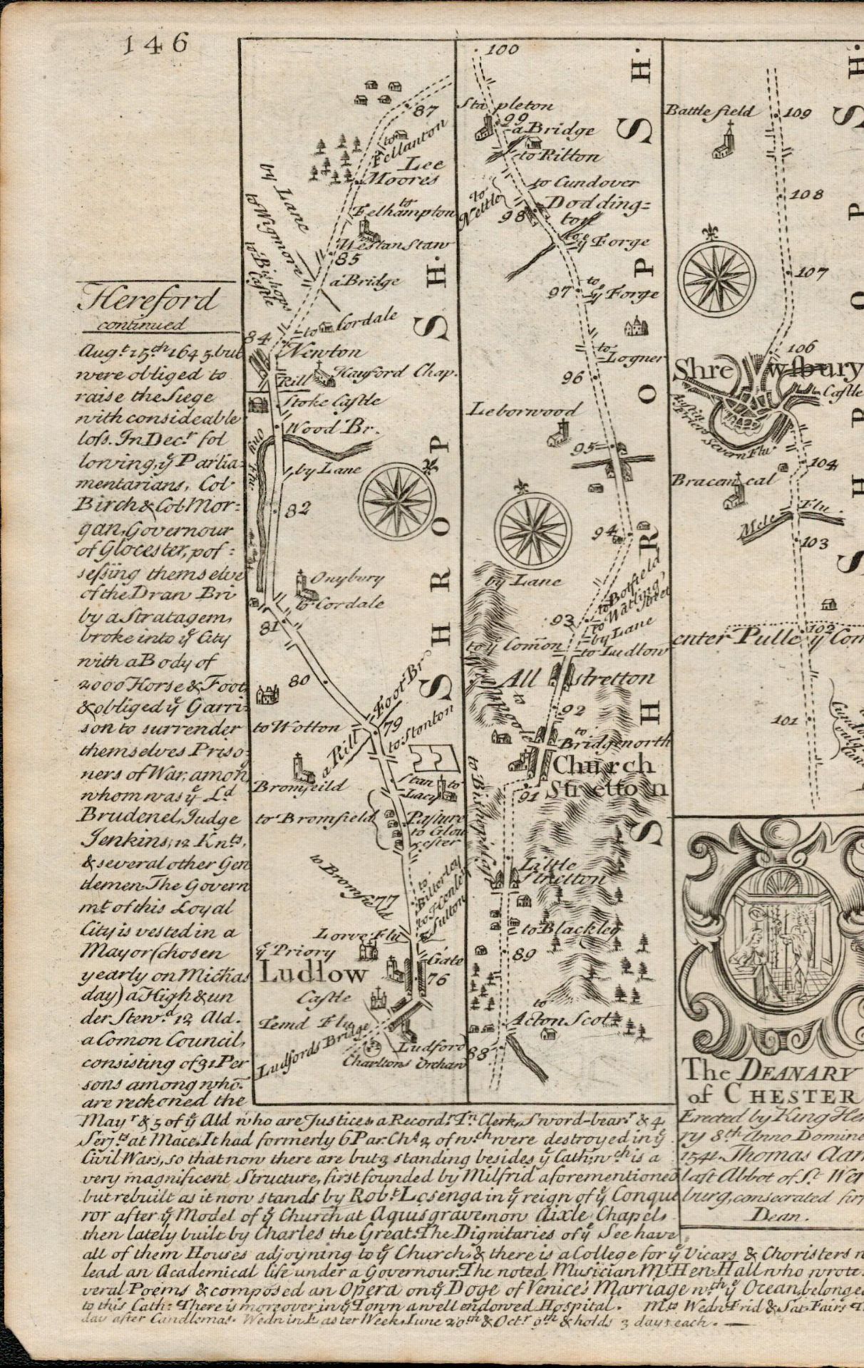 Britannia Depicta E Bowen c1730 Map Hereford, Leominster, Ludlow, Shrewsbury. - Image 2 of 2