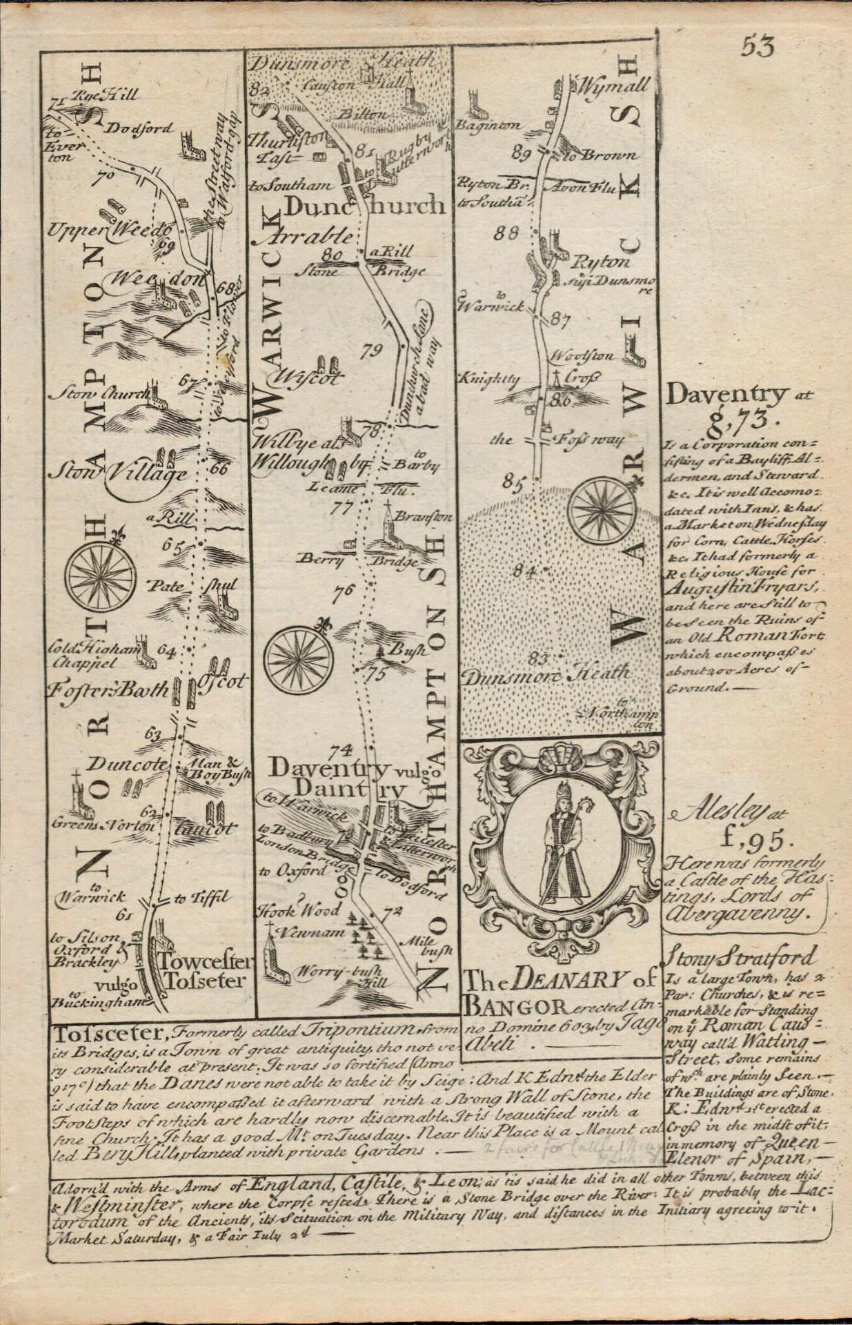 Britannia Depicta E Bowen c1730 Map Towcester, Daventry, Dunchurch, Coventry. - Image 2 of 2