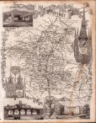 Worcestershire Steel Engraved Antique Thomas Moule Map.