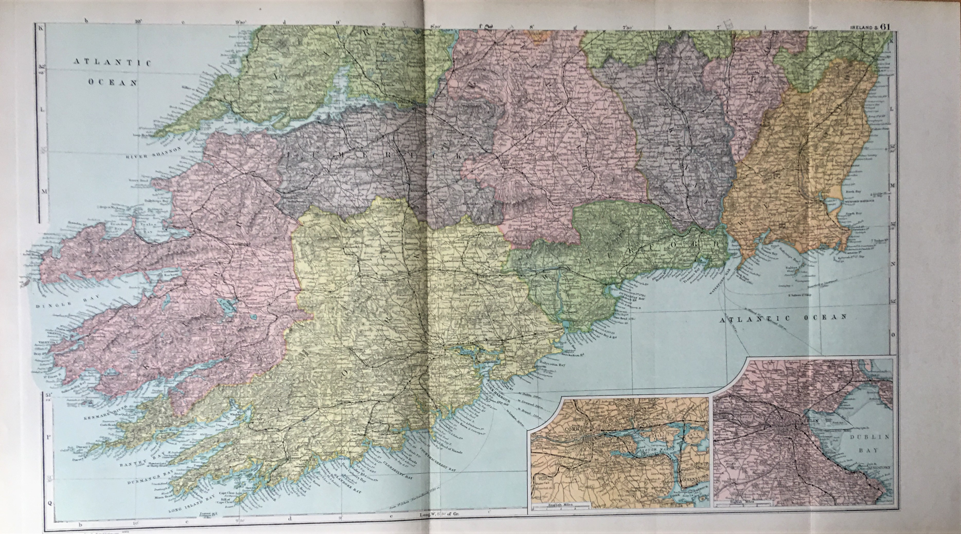 Ireland South Section Large Victorian Map GW Bacon 1899.