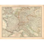 Central Europe France Germany Italy Etc Large Coloured Map Antique Map.