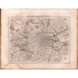 Environs Of London Steel Engraved c1850 Victorian Map.