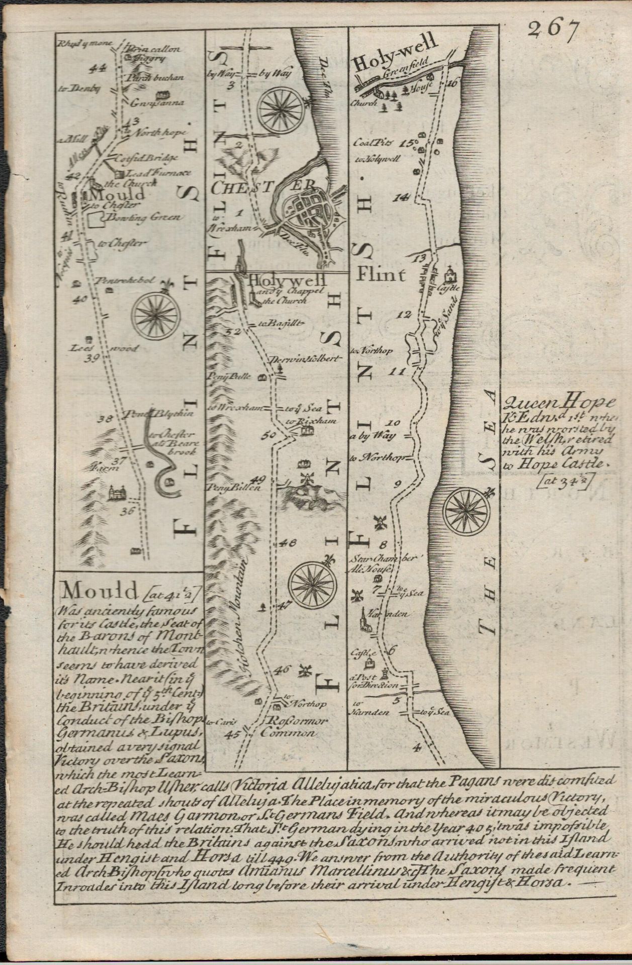 Britannia Depicta E Bowen Rare c1730 Map Whitby to Durham Newcastle North East. - Image 2 of 2