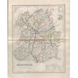 Shropshire 1850 Antique Steel Engraved Map Thomas Dugdale.