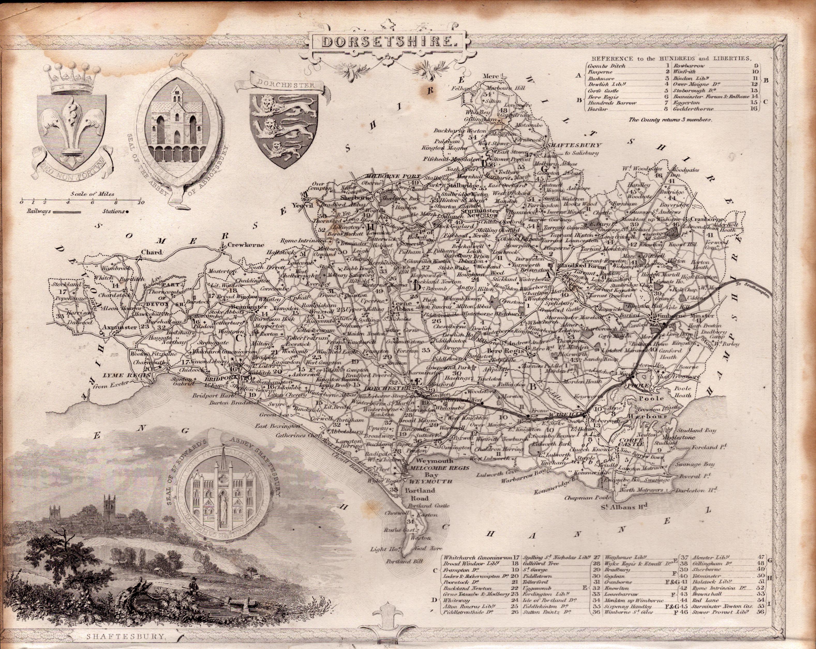 Dorsetshire Steel Engraved Victorian Thomas Moule Map.