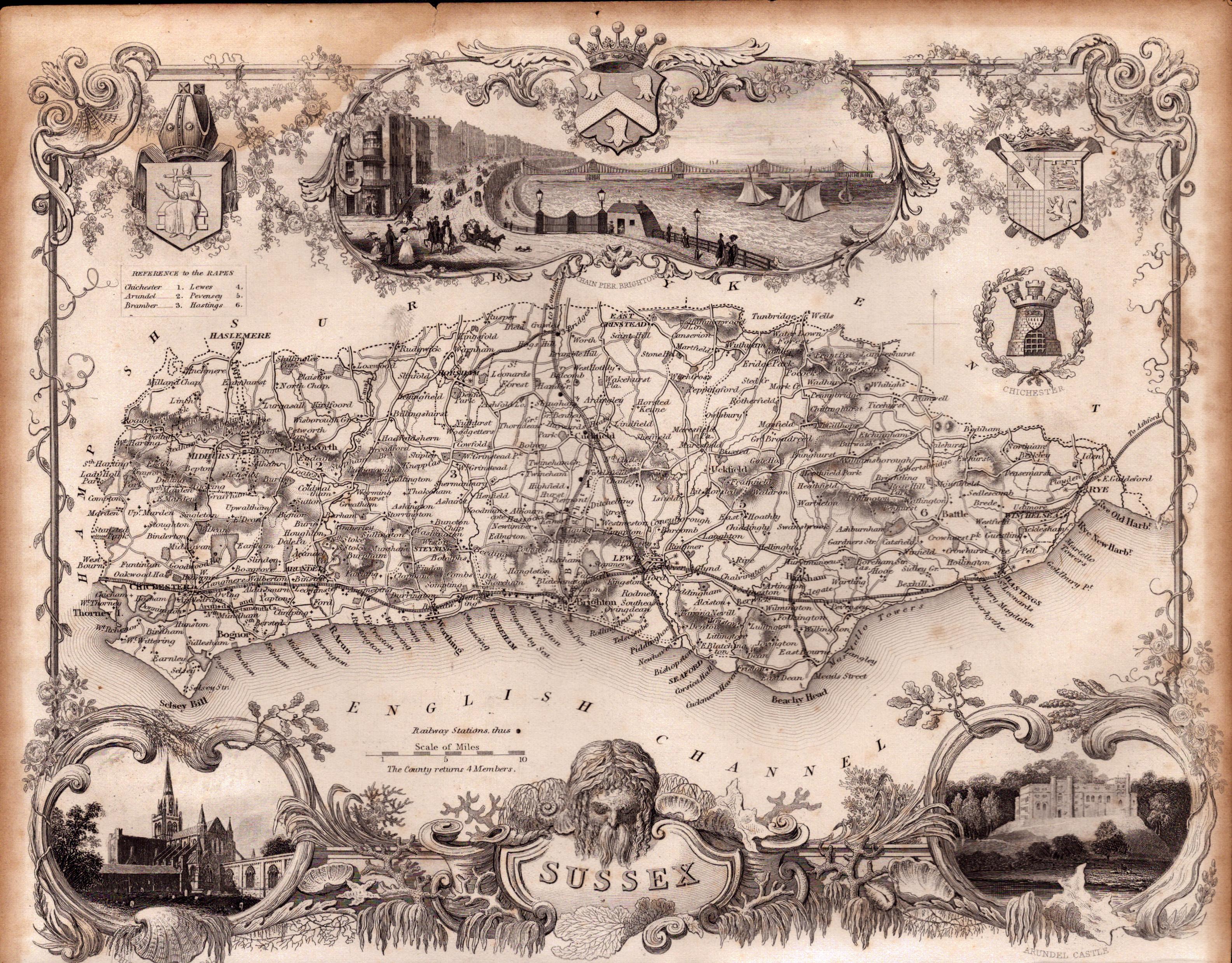 County of Sussex Steel Engraved Victorian Thomas Moule Map.