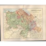 Denbigh & Flint Wales Victorian 1894 Coloured Antique Map.