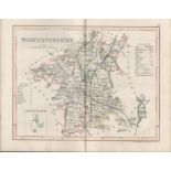 Worcestershire 1850 Antique Steel Engraved Map Thomas Dugdale.