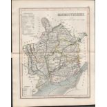 Monmouthshire Wales 1850 Antique Steel Engraved Map.