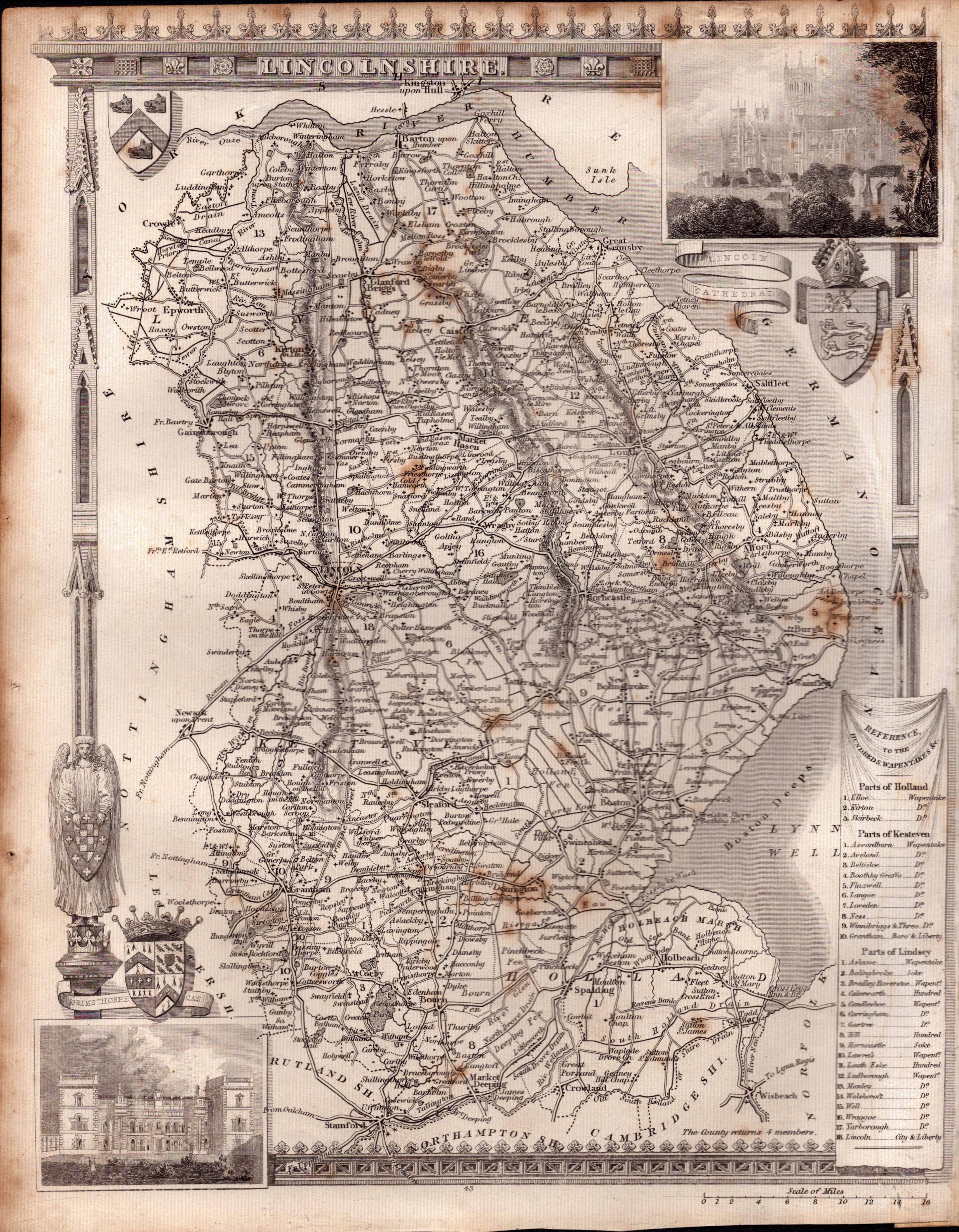 Lincolnshire Steel Engraved Victorian Thomas Moule Map.