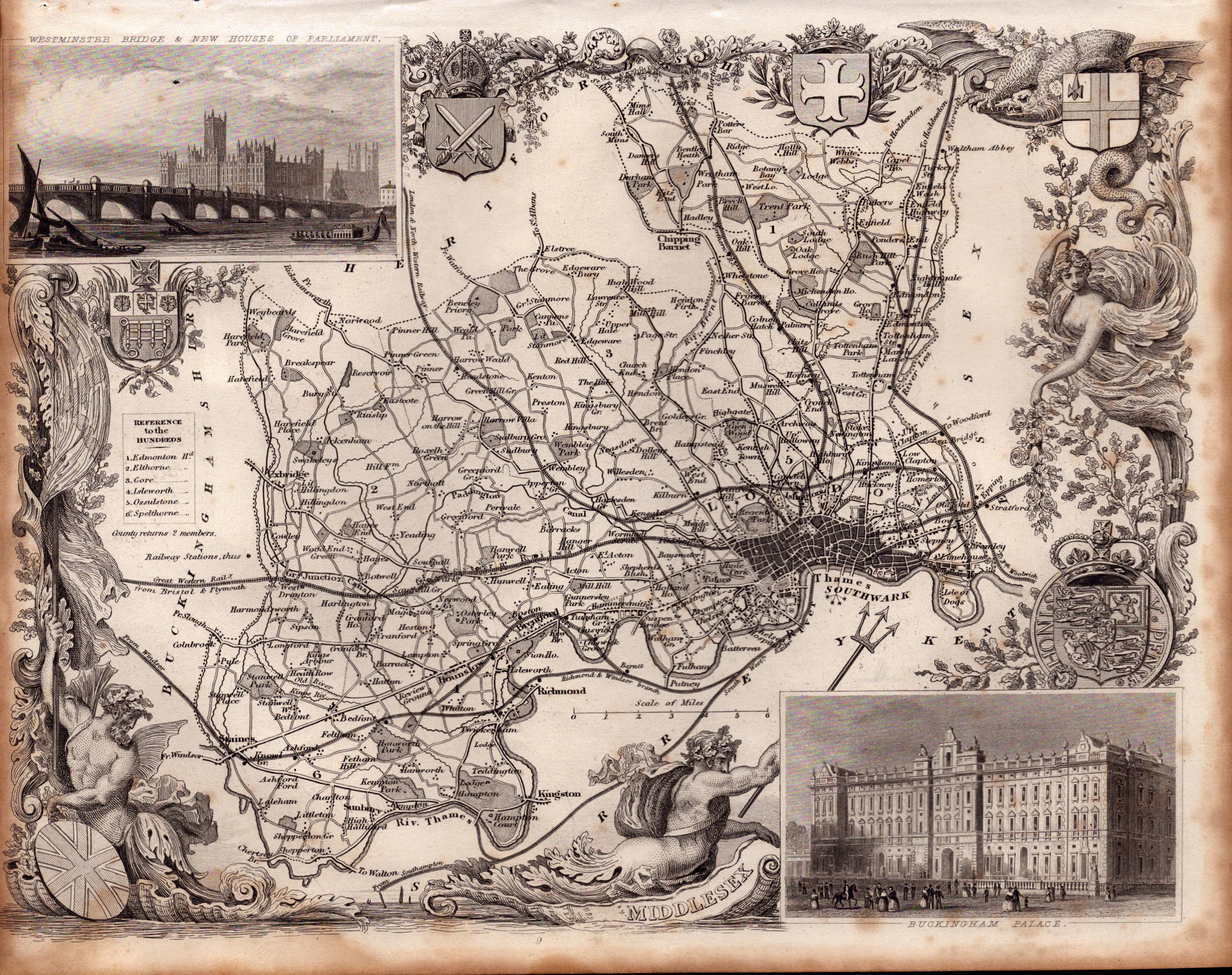 Middlesex Steel Engraved Victorian Thomas Moule Map.