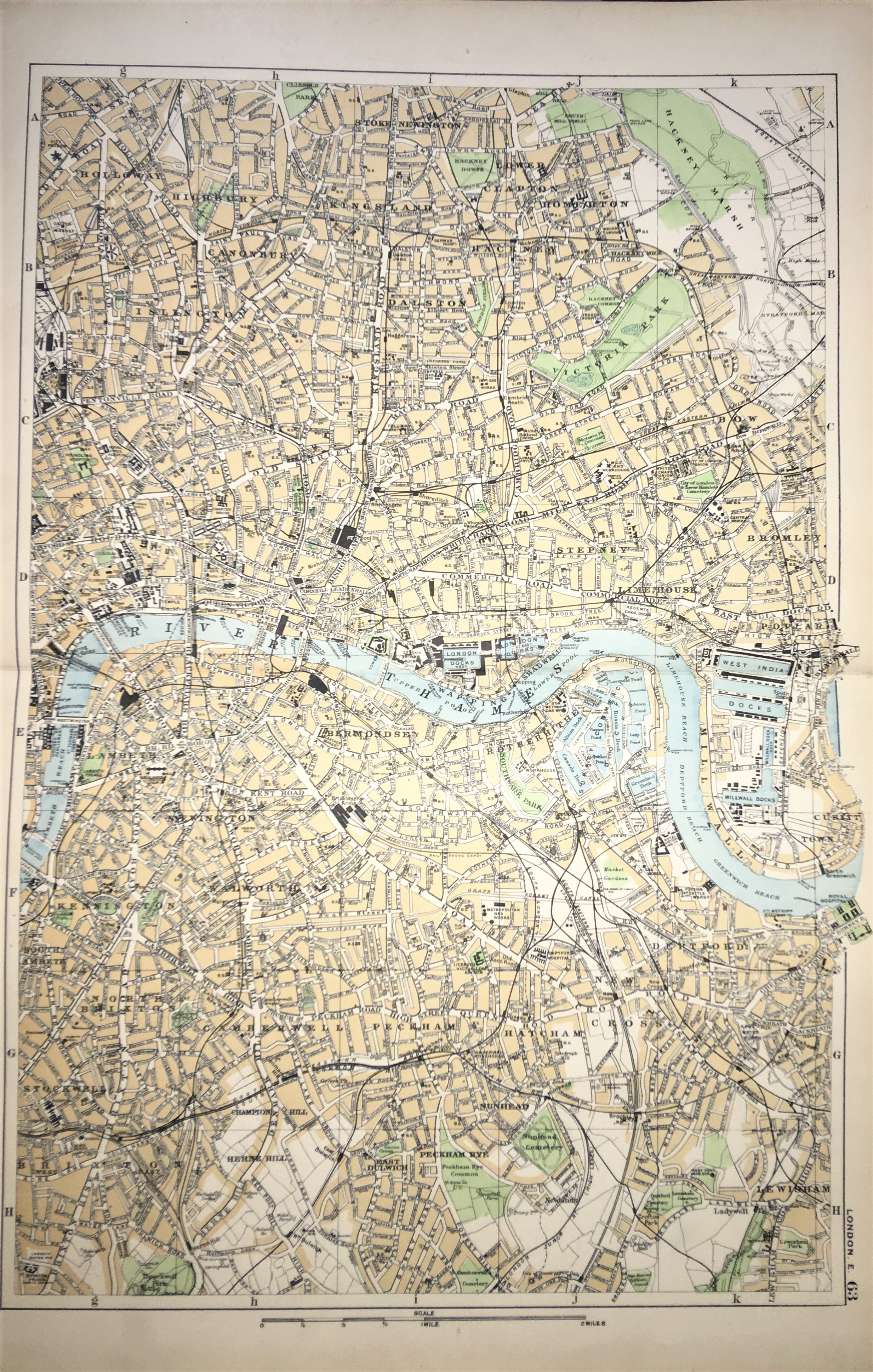 The East End Of London Large Victorian Streets Areas Map GW Bacon 1899.