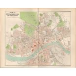 Plan Newcastle Upon Tyne & Gosport Victorian 1894 Coloured Map.