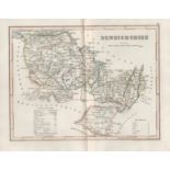 Denbighshire Wales 1850 Antique Steel Engraved Map.