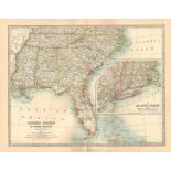 USA Deep South Florida Georgia Alabama Carolinas Tennessee Large Antique Map.
