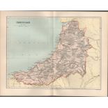 County Of Cardigan Wales Victorian 1894 Coloured Map.