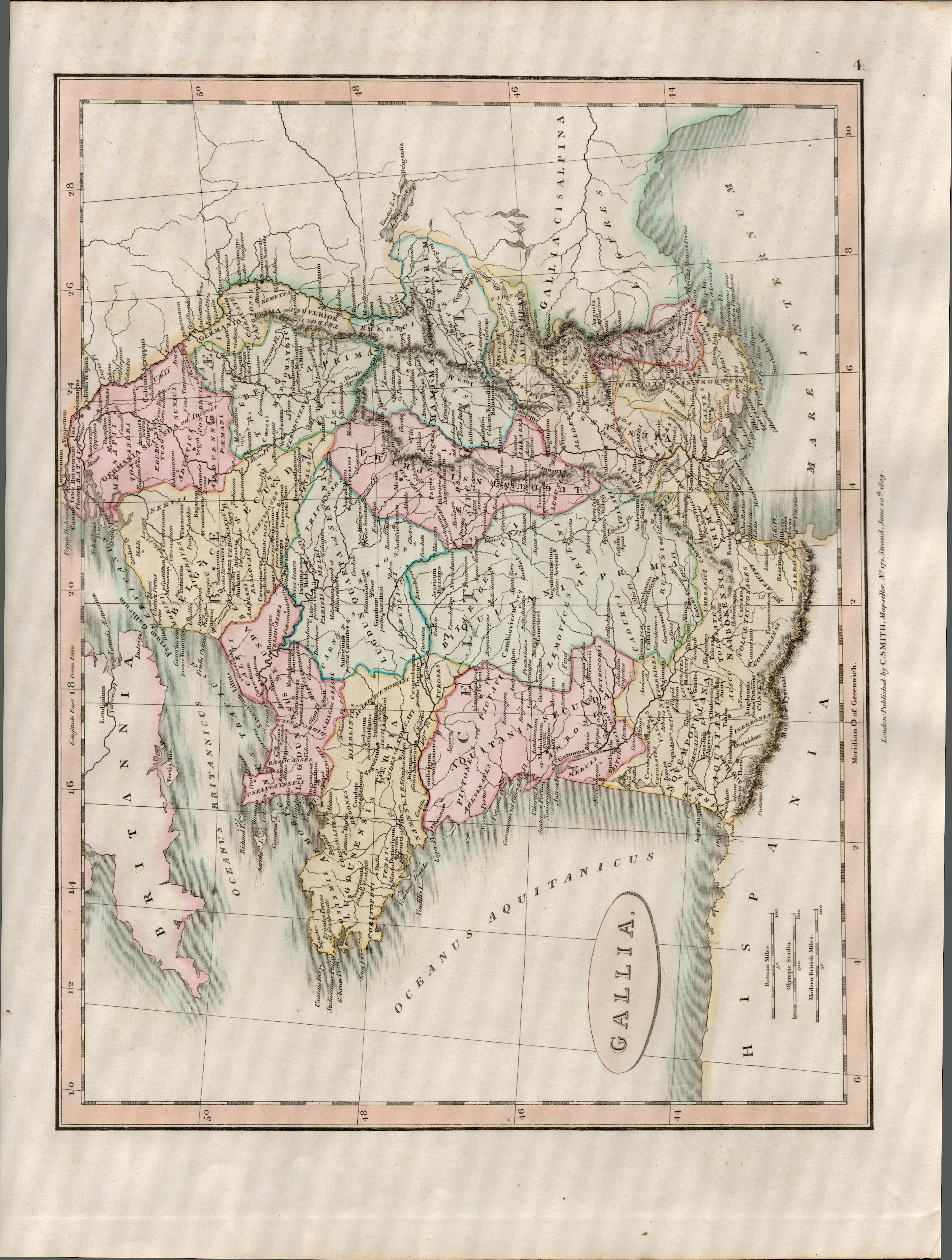 Gallia France Charles Smith’s Coloured Classical Map 1809.