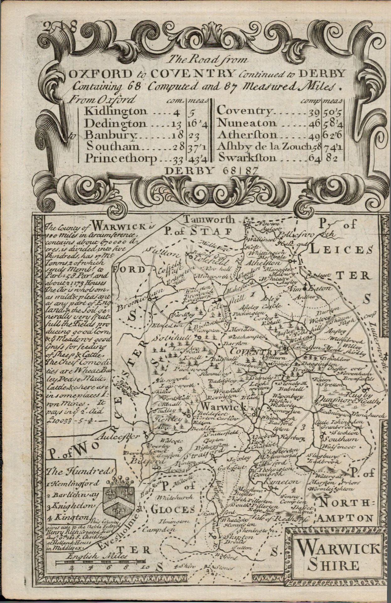 Britannia Depicta E Bowen c1730 Map Oxford to Coventry Banbury Nuneaton Derby Etc.