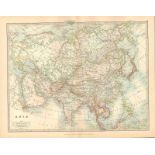 Asia India Arabia Tibet Siberia Japan Large Coloured Antique Map.