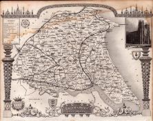 Yorkshire East Riding Steel Engraved Antique Thomas Moule Map.