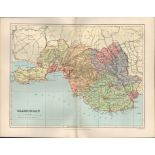 County Of Glamorgan Wales Victorian 1894 Coloured Map.