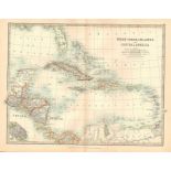 West India Islands Cuba Haiti Jamaica Bahamas Etc Large Antique Map.