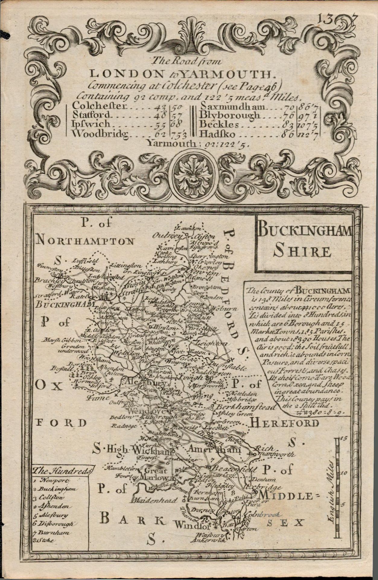 Britannia Depicta E Bowen c1730 Map The Road From London To Yarmouth.