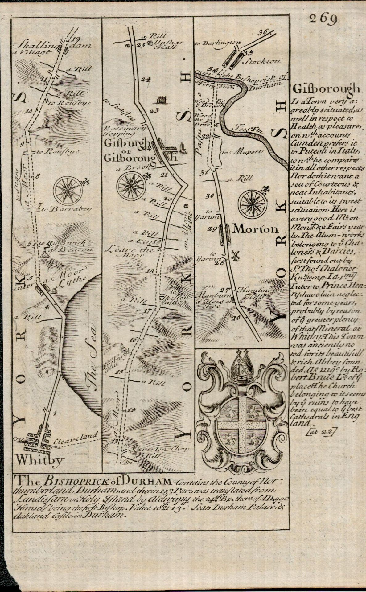 Britannia Depicta E Bowen c1730 Map Whitby Morton Durham Sunderland Tynemouth.