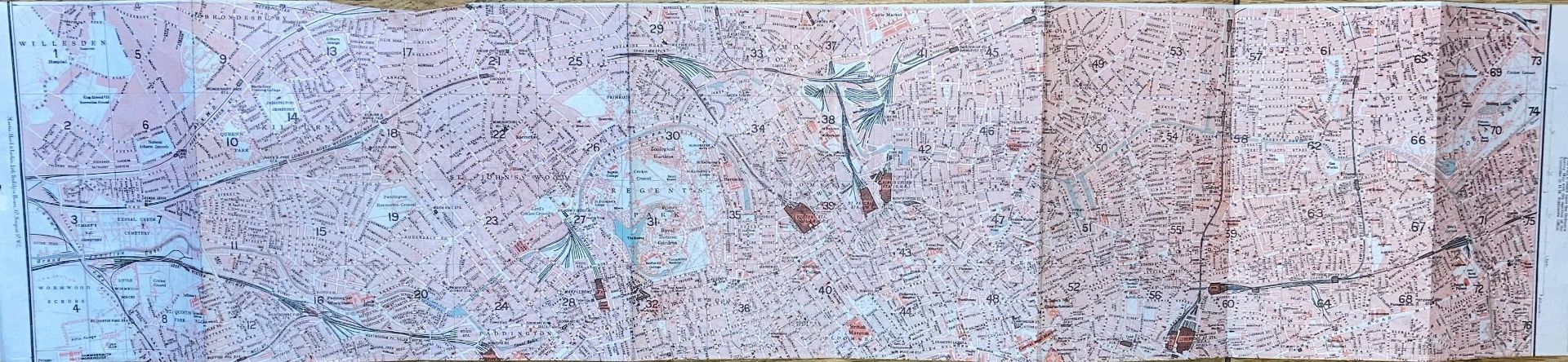 London & Environs Detailed Section 1 Antique Large Rare Map.
