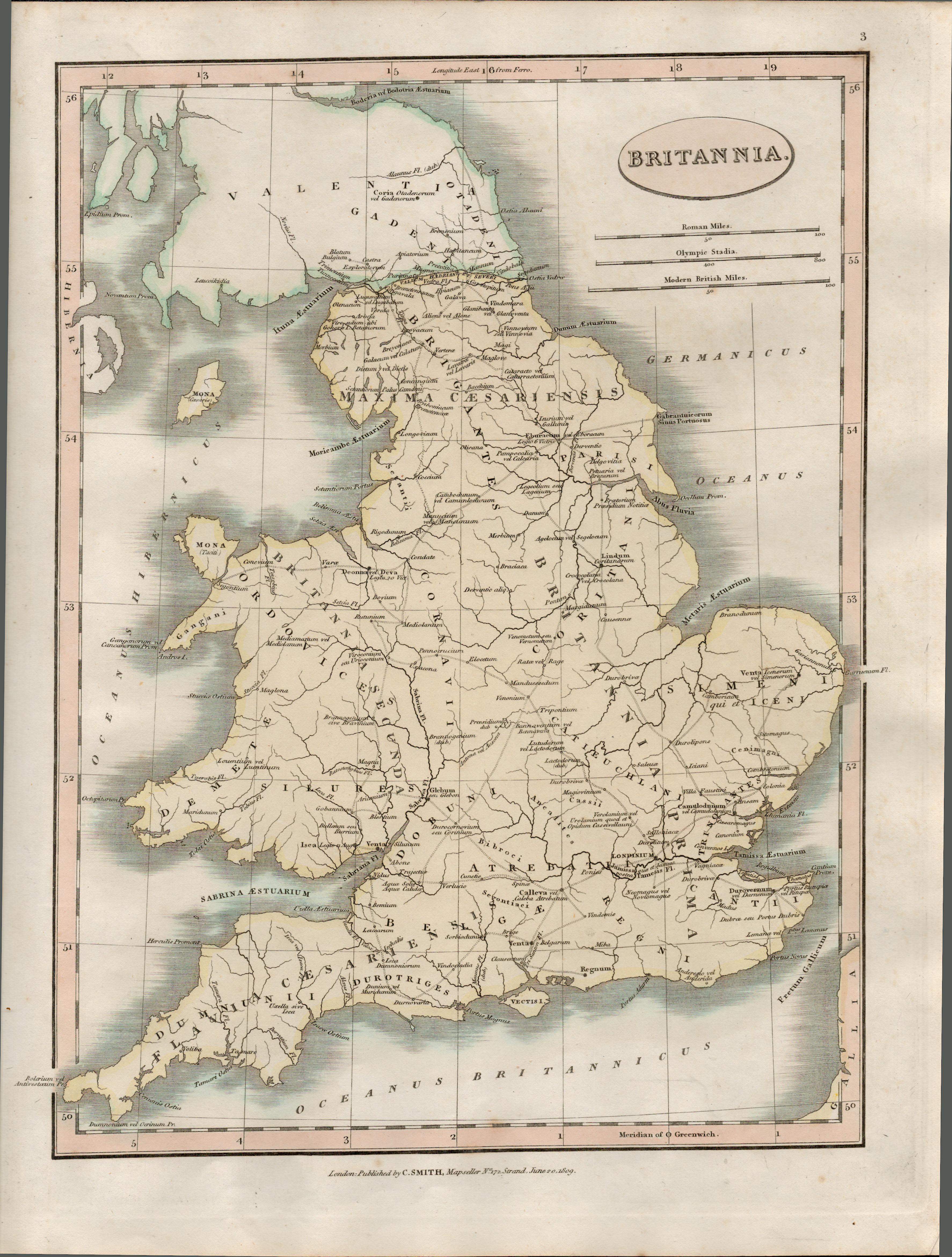 Britannia Britain Charles Smith’s Coloured Classical Map 1809.