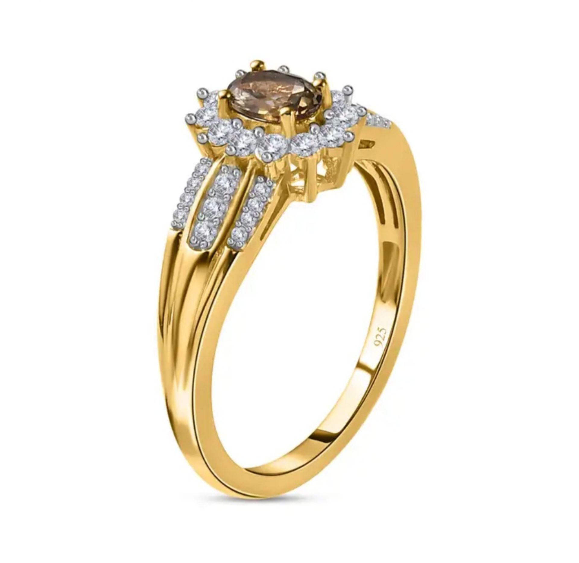 New! Natural Golden Tanzanite and Natural Cambodian Zircon Ring In 18K Vermeil Yellow Gold Overl... - Image 3 of 4