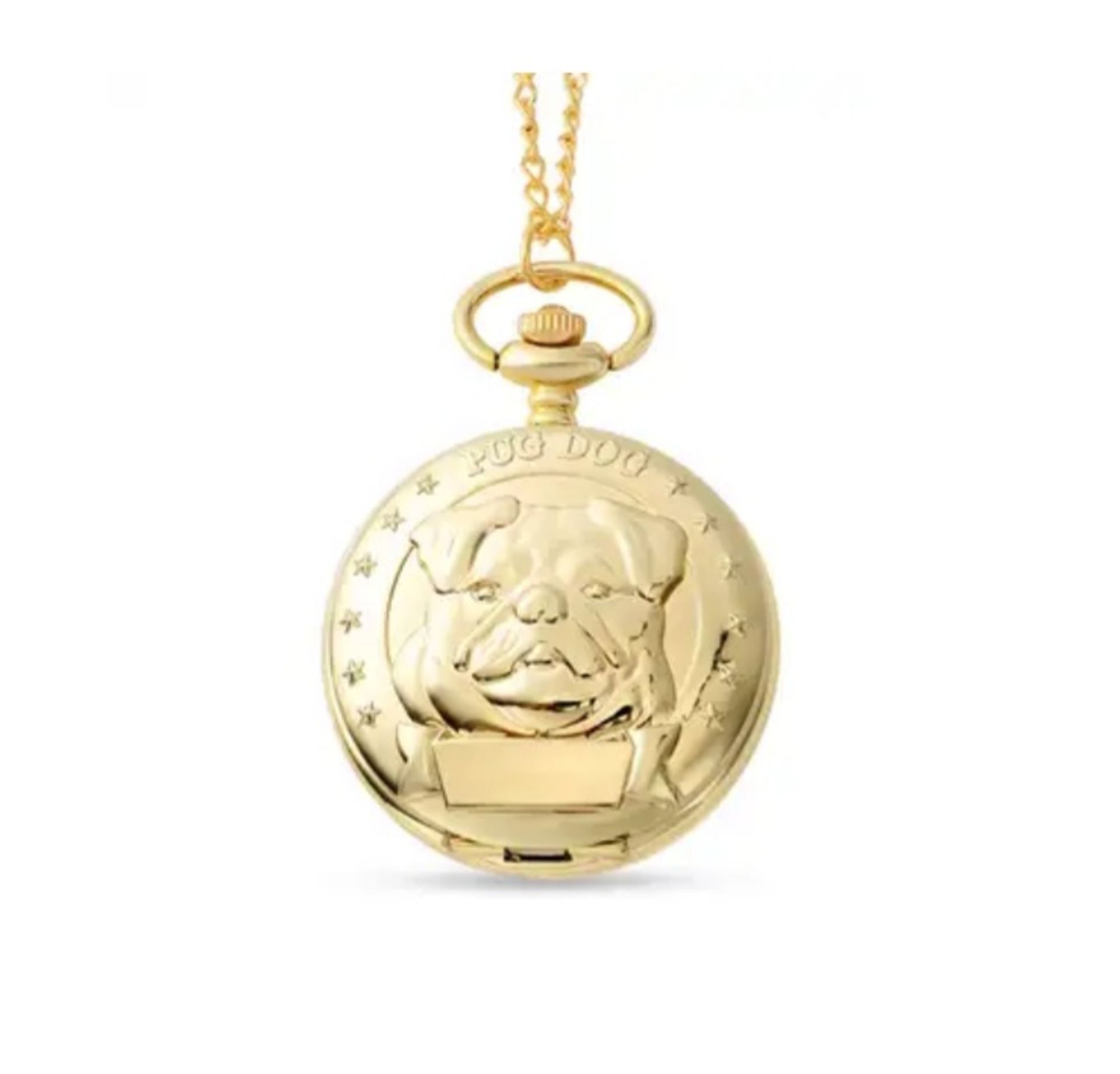 New! STRADA Japan Movement Pug Dog Pattern Gold Plated Pocket Watch - Image 2 of 5