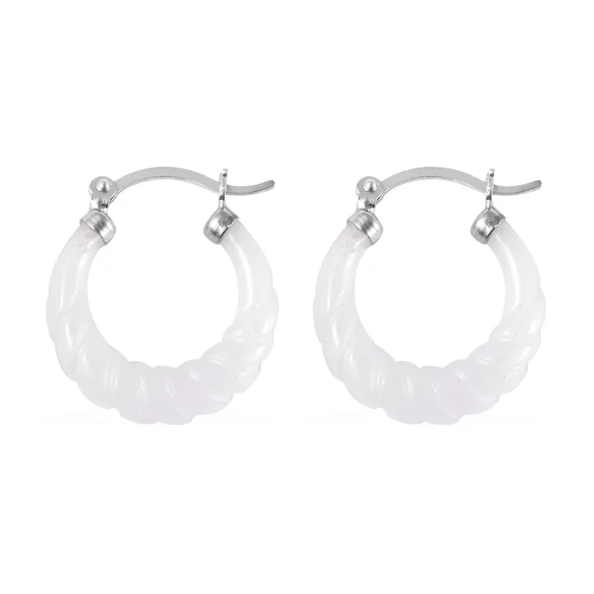 New! Designer Inspired - Carved White Jade Twisted Earrings In Sterling Silver - Image 3 of 3