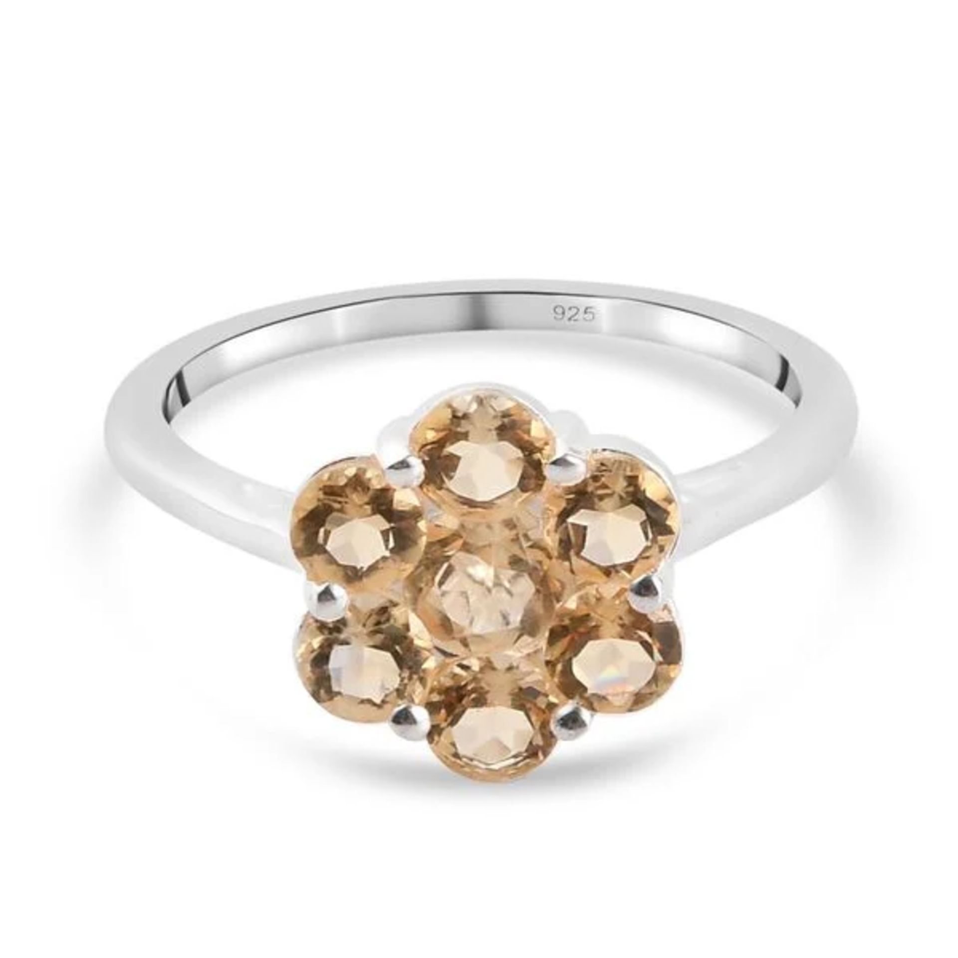 New! Citrine Floral Cluster Ring, Earrings & Bracelet In Sterling Silver - Image 2 of 7