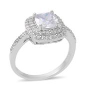 New! Elanza AAA Simulated Diamond Ring In Rhodium Overlay Sterling Silver