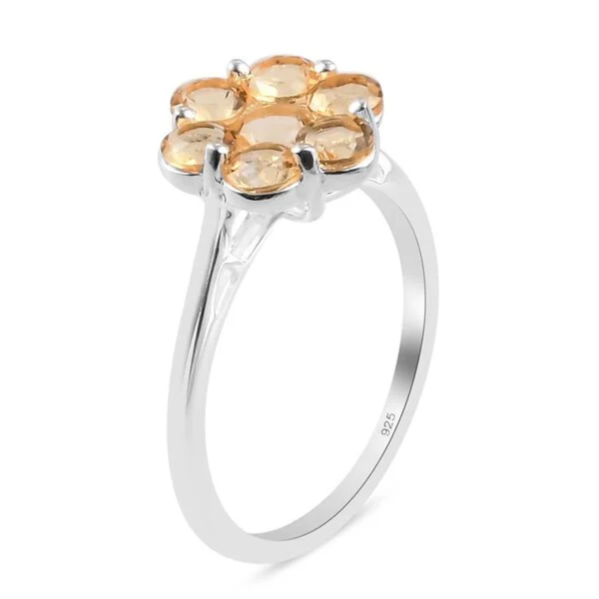New! Citrine Floral Cluster Ring, Earrings & Bracelet In Sterling Silver - Image 3 of 7