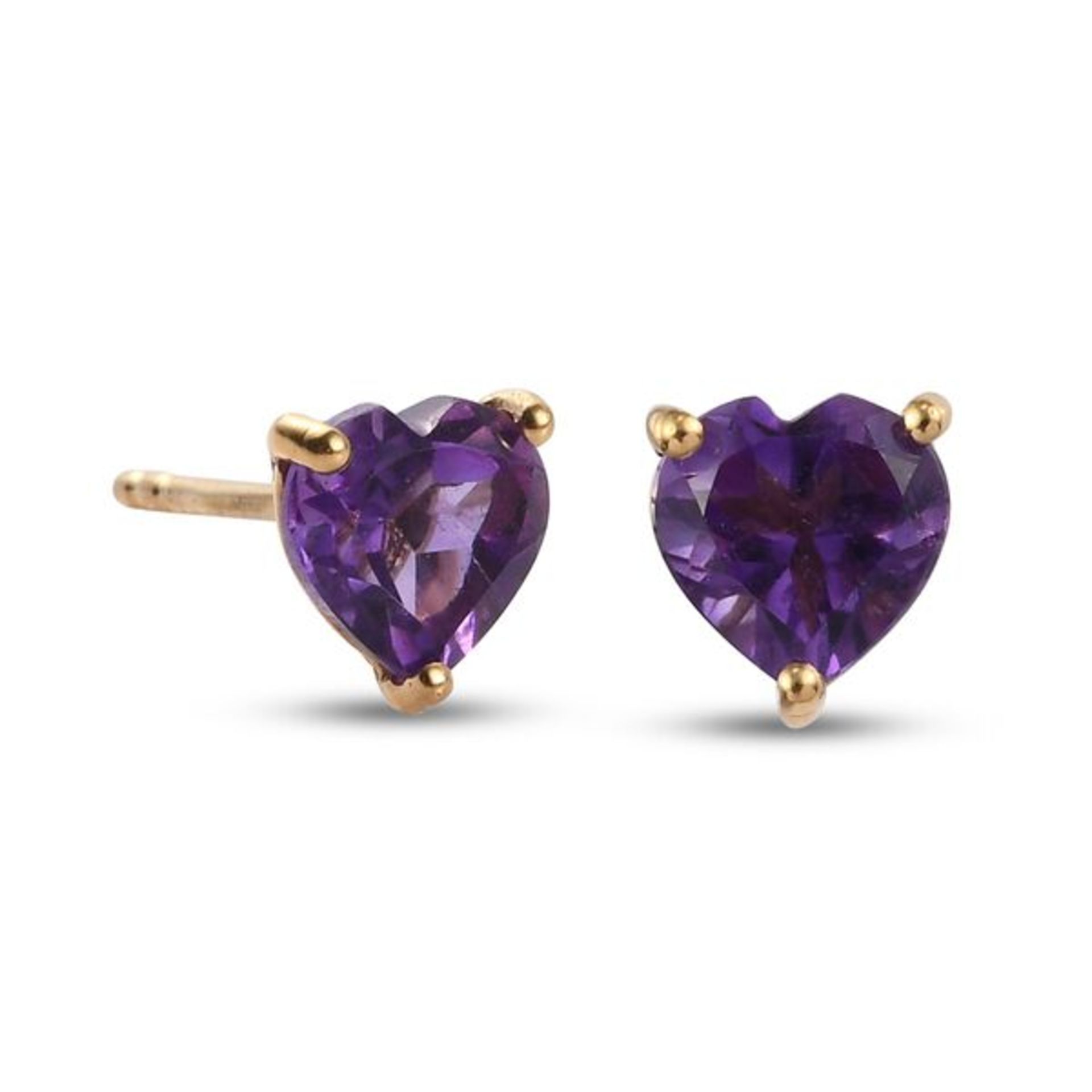 New! Amethyst Heart Stud Earrings - Image 2 of 2