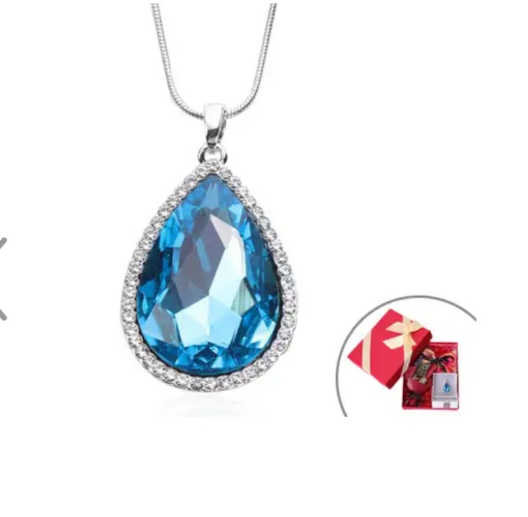 New! 3 Piece Set -Simulated Sky Blue Topaz, Austrian Crystal Pendant With Chain With Scarf - Image 3 of 3