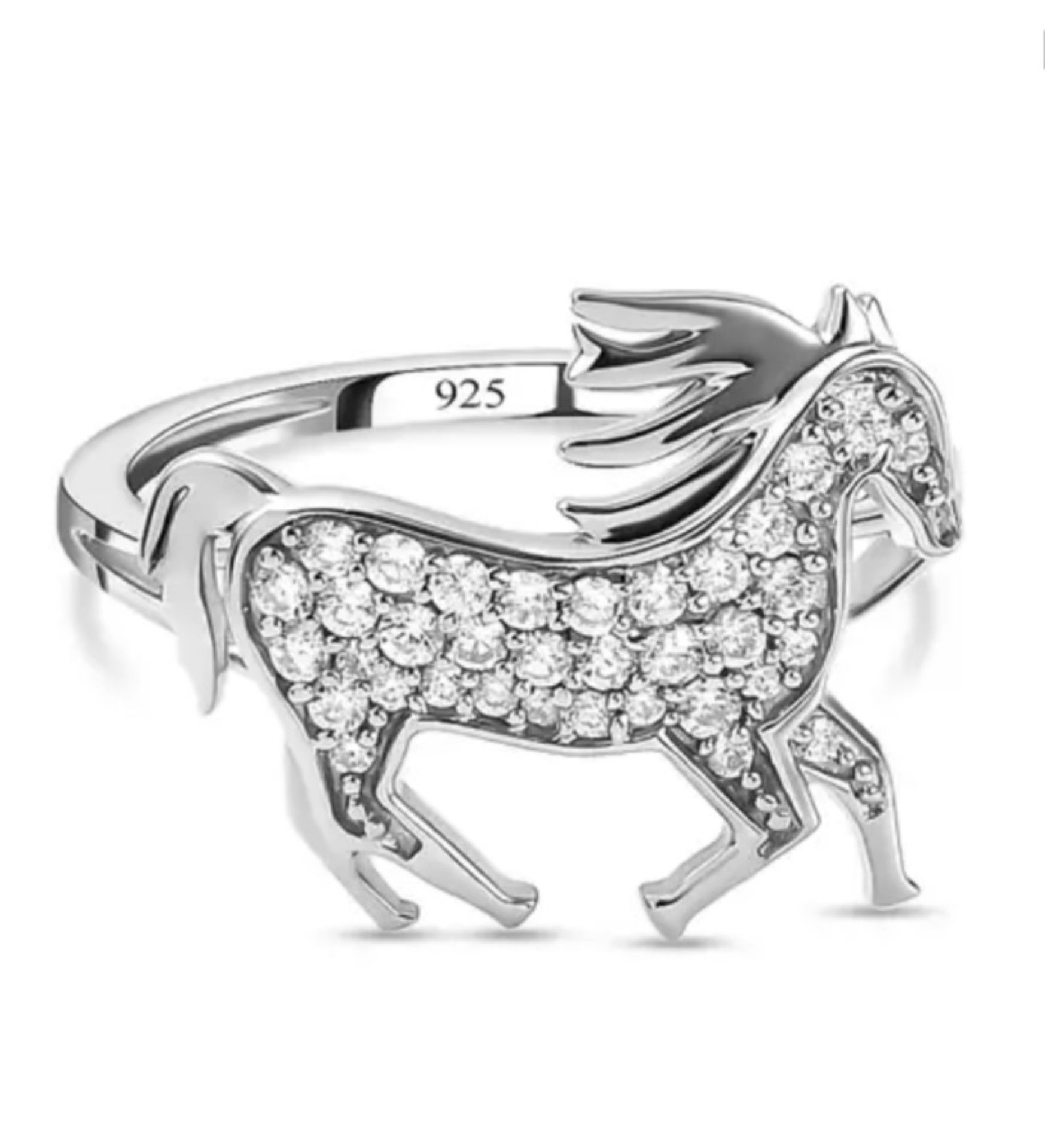 New! Elanza Simulated CZ Unicorn Ring In Platinum Overlay Sterling Silver - Image 2 of 4