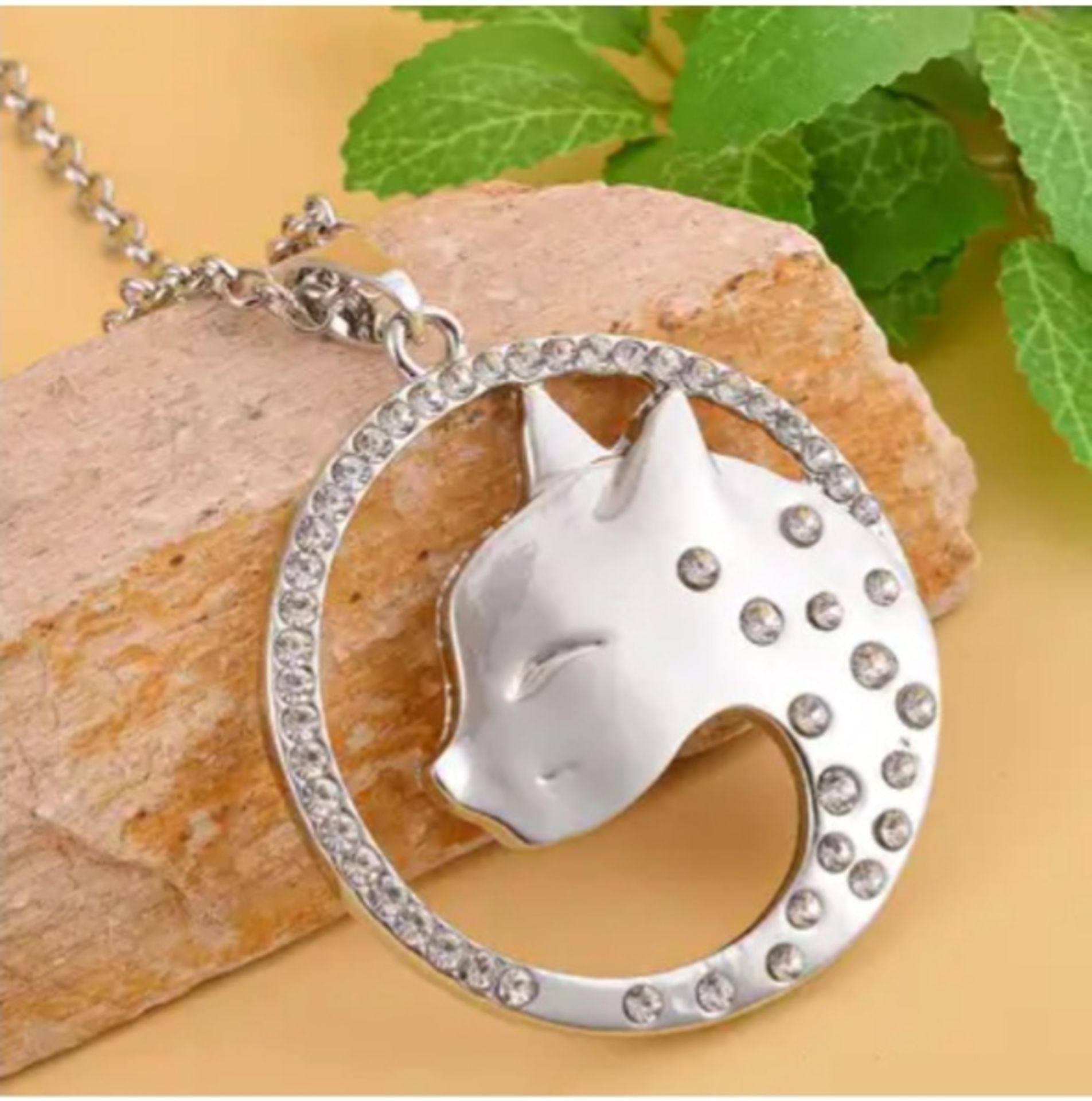 New! White Austrian Crystal Panther Pendant With Chain