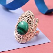 New! Malachite Frog Ring With Magnet In Rose Gold Tone