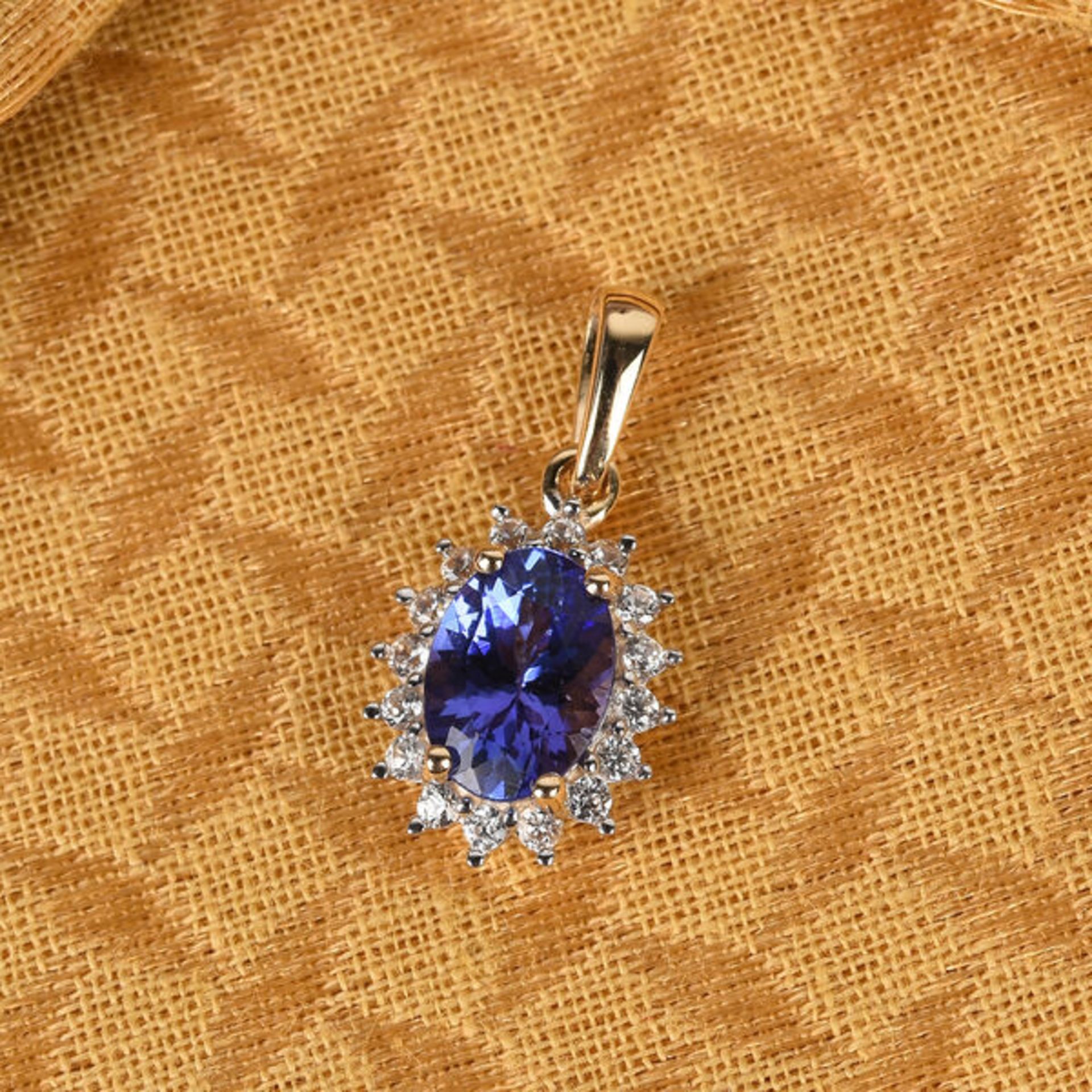 New! 9K Yellow Gold Tanzanite and Natural Cambodian Zircon Pendant