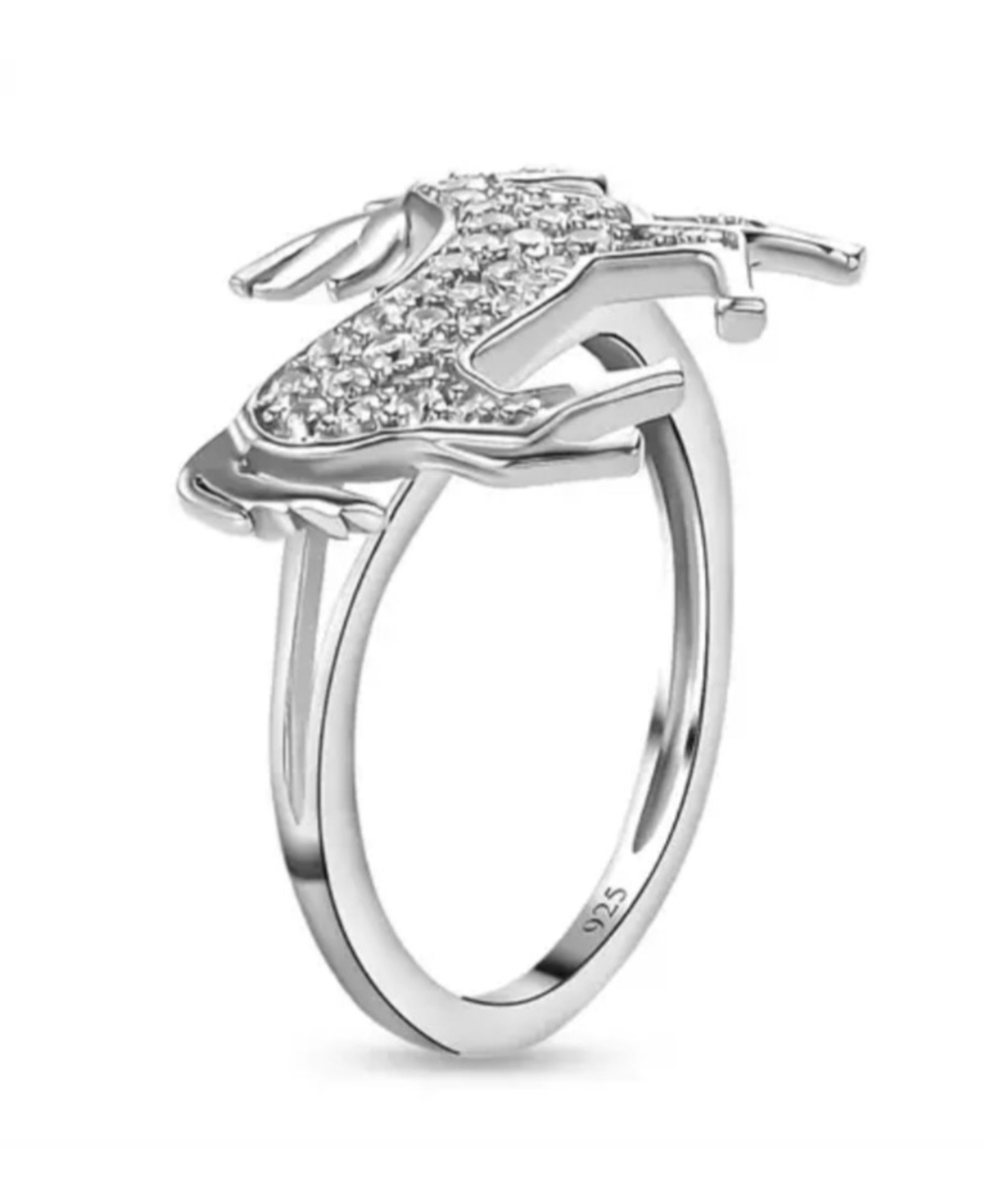 New! Elanza Simulated CZ Unicorn Ring In Platinum Overlay Sterling Silver - Image 3 of 4