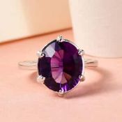 New! African Amethyst Solitaire Ring In Platinum Overlay Sterling Silver