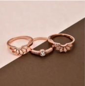 New! Set of 3 - White Cubic Zirconia Ring In 18K Vermeil Rose Gold Sterling Silver