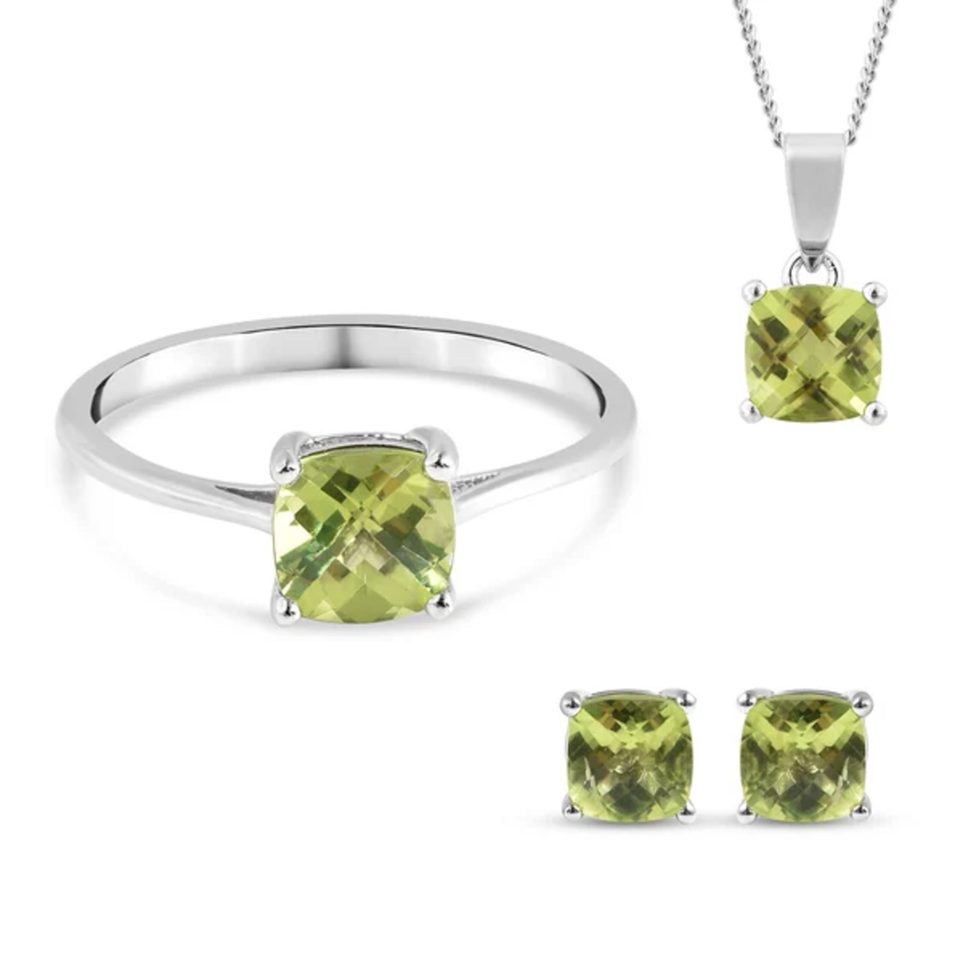 New! 3 Piece Set - Hebei Peridot Solitaire Ring, Pendant and Stud Earrings - Image 2 of 7