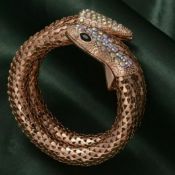 New! Rose Gold Tone Mystic White Crystal & Simulated Black Spinel Snake Bracelet