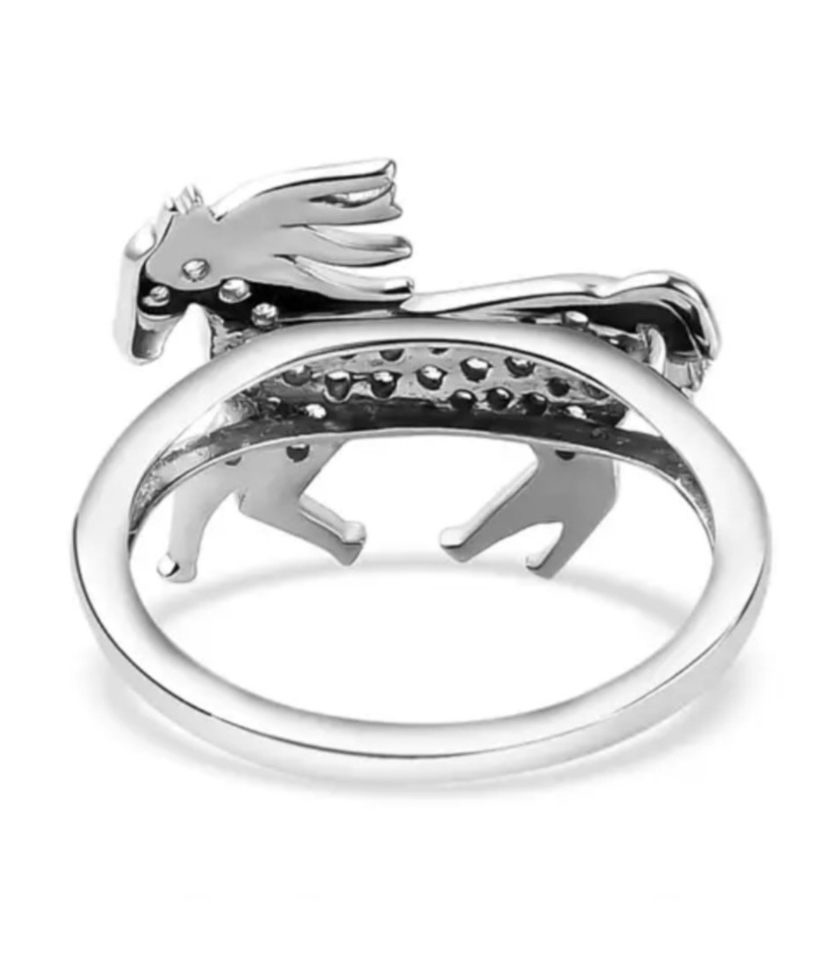 New! Elanza Simulated CZ Unicorn Ring In Platinum Overlay Sterling Silver - Image 4 of 4