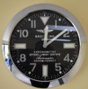 Breitling 34 cm Silver Body Black Dial Clock