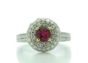 18ct White Gold Cluster Diamond and Ruby Ring (R0.73) 1.90 Carats